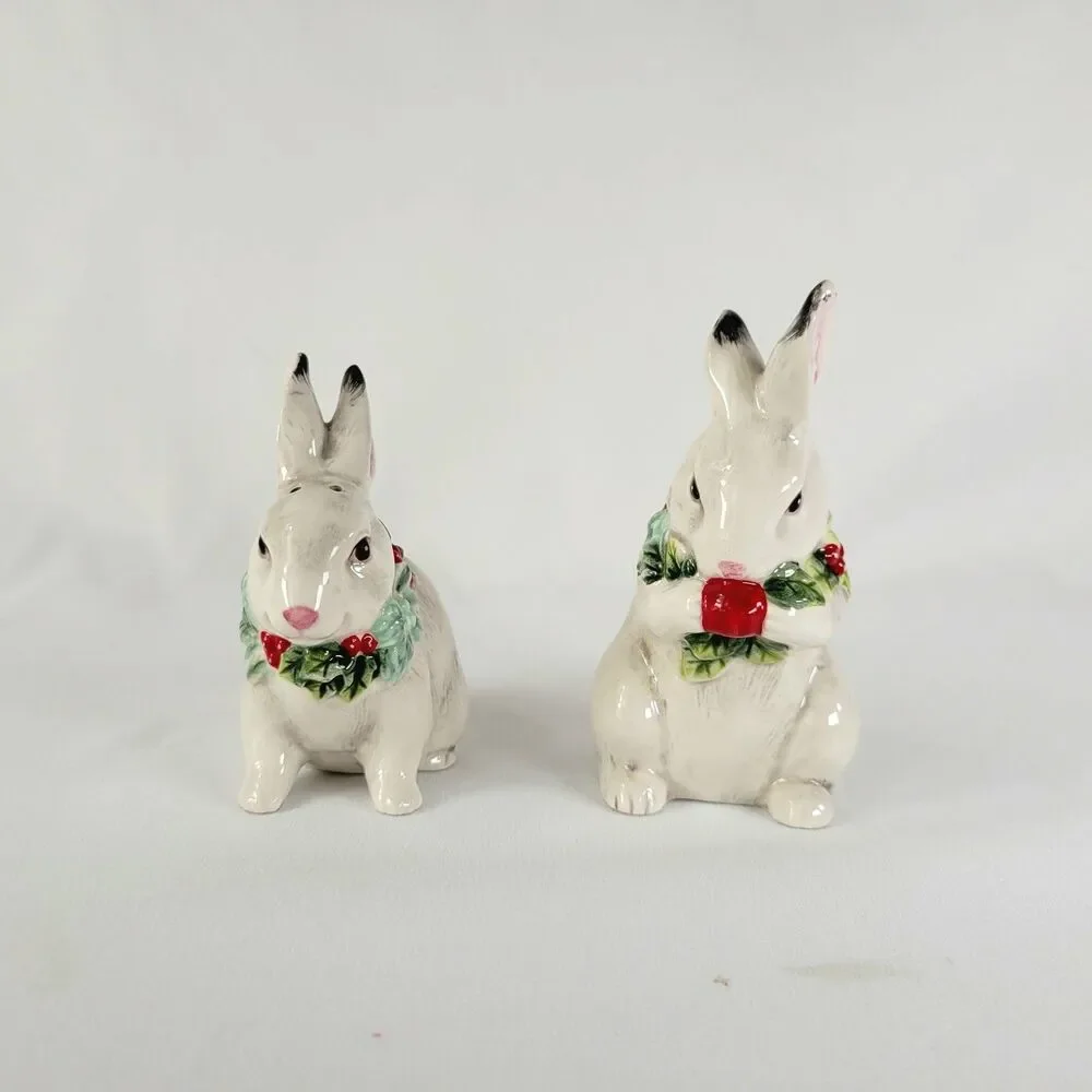Fitz and Floyd Town & Country Bunny Rabbit Salt & Pepper Cottagecore Christmas